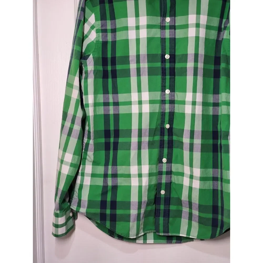 Banana Republic Men’s Medium Green Plaid Button Down Shirt Long Sleeve Cotton
